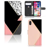 Apple iPhone Xs Max | Book Case | Zwart Roze Vormen