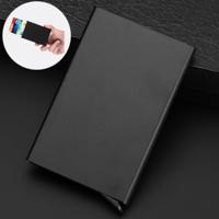 Antimagnetic Stainless Steel PU Business Card Holder Credit Card Case Size: 9.5*6.5*0.8cm(Black)