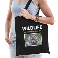 Wolf tasje zwart volwassenen en kinderen - wildlife of the world kado boodschappen tas