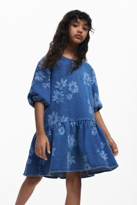 Denim jurk met bloemen - BLUE - 13/14