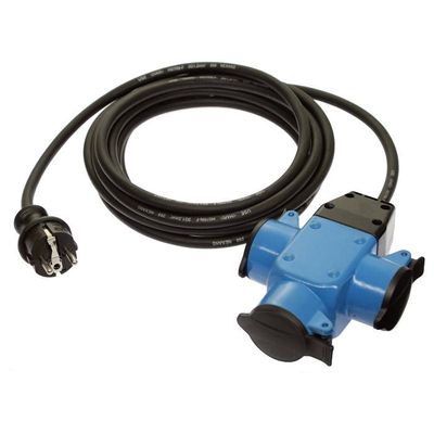Rubber verlengsnoer drieweg H07RN 3 x 1,5mm zwart 10 meter IP44
