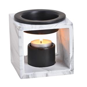 Geurbrander voor amberblokjes/geurolie/waxmelts - keramiek - wit - 10x10x10 cm - marmer