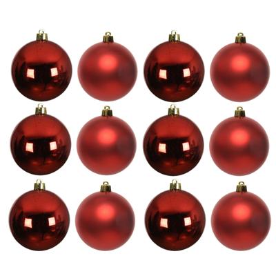Decoris Kerstballen - 12x st - rood - D8 cm - kunststof - kerstversiering