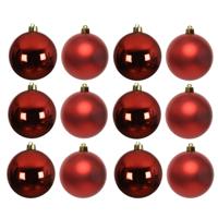 Decoris Kerstballen - 12x st - rood - D8 cm - kunststof - kerstversiering
