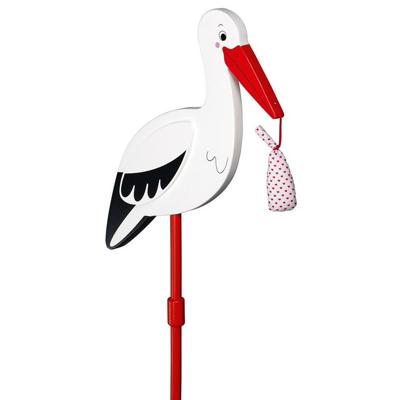 Tuin ooievaar - houten stick -meisje/jongen geboorte bord - 20 x 77 cm