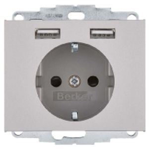 Berker 48037004 wandcontactdoos Type F + 2 x USB A Roestvrijstaal