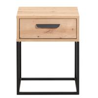 2e Halve Prijs Leen Bakker - Nachtkastje Tokio - 1 Lade - Eikenkleur - Spaanplaat - Beige - 40x51.7x38.5 Cm