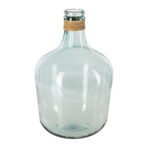 Atmosphera bloemenvaas Fles model met rafia - transparant - glas - H42 x D27 cm