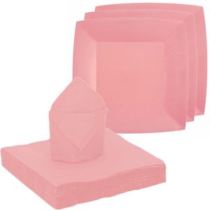 Feest/verjaardag servies set 20x gebaksbordjes/25x servetten - roze - karton