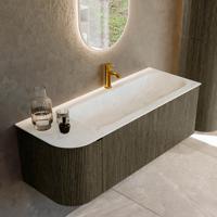 Badmeubel Mondiaz Kurve-Dlux | 125 cm cm | Meubelkleur Shadow | Wastafelkleur Opalo | Solid surface | Wasbak rechter zijde spoelbak | 1 kraangat