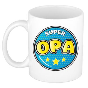 Verjaardag cadeau mok - super opa - button - blauw - 300 ml - keramiek - opa/oma dag