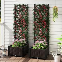 Bloembak met Klimrek Metaal Plantenbak Voor Klimplanten Verhoogde Bed met Latwerk & Zelfbewatering Zwart 80 x 40 x 120 cm