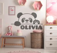 Babykamer muurstickers Gluurde babypanda met naam