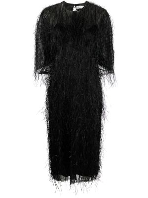 Lanvin robe mi-longue à franges - Noir