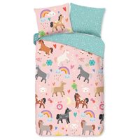 Kinderdekbedovertrek Katoen - 140x200 cm / Roze - Dessin: Dieren, Natuur - Good Morning - Dekbed-Discounter.nl