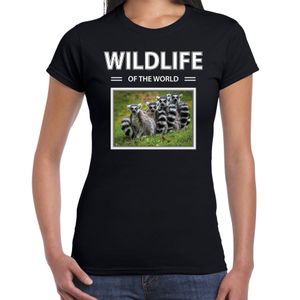 Ringstaart maki t-shirt met dieren foto wildlife of the world zwart voor dames