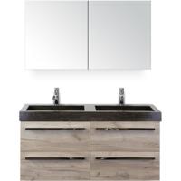 Seville Badmeubelset 120 cm - 4 Laden Craft Oak - Wastafel Lucca Dubbel met Spiegelkast