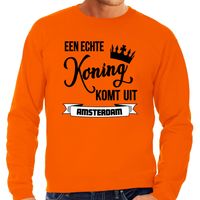 Oranje Koningsdag sweater - echte Koning komt uit Amsterdam - heren - trui - thumbnail