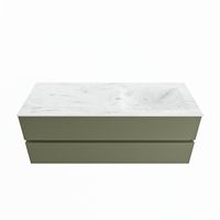 MONDIAZ VICA-DLUX 130cm badmeubel onderkast Army 2 lades. Inbouw wastafel CLOUD rechts 1 kraangat, kleur Opalo.