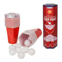 Hexagonal Beer Pong - Set van 22 zeshoekige red cups en 15 tafeltennisballen - 450ml - thumbnail