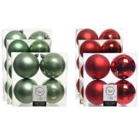 Kerstversiering kunststof kerstballen mix rood/salie groen 6-8-10 cm pakket van 44x stuks - Kerstbal - thumbnail