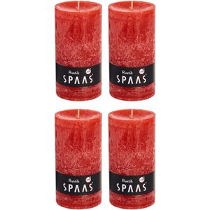 4x Rode woondecoratie kaarsen rustiek 7 x 13 cm 60 branduren