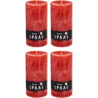 4x Rode woondecoratie kaarsen rustiek 7 x 13 cm 60 branduren