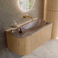 Badmeubel Mondiaz Kurve-Dlux | 95 cm | Meubelkleur Oak | Wastafelkleur Oza | Solid surface | Wasbak rechter zijde spoelbak | Zonder kraangat(en)