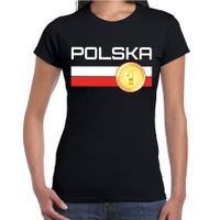 Polska / Polen landen shirt met gouden medaille en Poolse vlag zwart voor dames 2XL  -