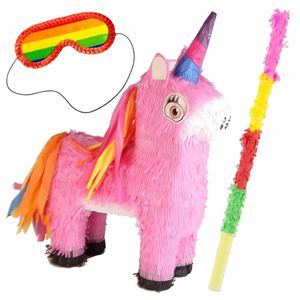 Pinata van een Unicorn/eenhoorn set met masker en stok