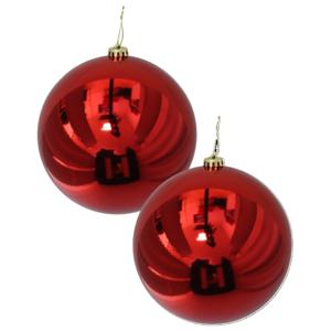 Grote decoratie kerstballen - 2x - rood - 20 cm - kunststof - glimmend - kerstversiering