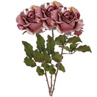 Kunstbloem roos Glamour - 3x - donker roze - satijn - 61 cm - kunststof steel - decoratie bloemen