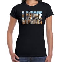 Tekst t-shirt I love alpacas met dieren foto van een alpaca zwart voor dames - thumbnail