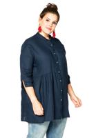Yoek Blouse met plooien linnen | Blauw | Maat 54/56