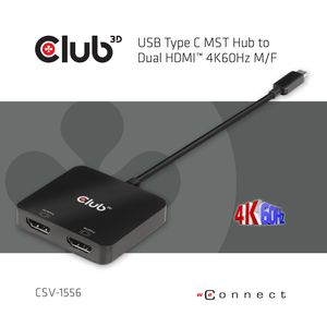 Club 3D USB-C (male) naar Dual HDMI (female) 4k/60HZ MST Hub hdmi splitter CSV-1556