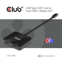 Club 3D USB-C (male) naar Dual HDMI (female) 4k/60HZ MST Hub hdmi splitter CSV-1556 - thumbnail