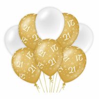21 jaar leeftijd thema Ballonnen - 8x - goud/wit - Verjaardag - Versiering/feestartikelen - thumbnail