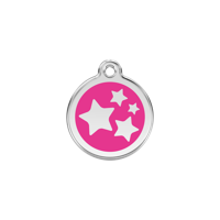 Star Hot Pink roestvrijstalen hondenpenning small/klein dia. 2 cm - Reddingo