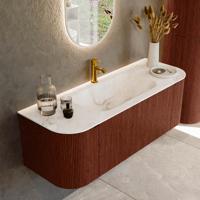 Badmeubel Mondiaz Kurve-Dlux | 130 cm cm | Meubelkleur Ruby | Wastafelkleur Frappe | Solid surface | Wasbak midden spoelbak | 1 kraangat
