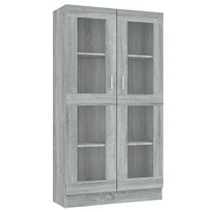 The Living Store Vitrinekast - Grijs sonoma eiken - 82.5 x 30.5 x 150 cm - 4 vakken en 2 glazen deuren