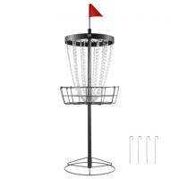 VEVOR discgolfmand, discgolfschijvenset, met 24 kettingen, stalen oefenstandaard voor discgolfmanden, professionele golfmandset outdoor & indoor set inclusief 6 werpschijven, zwart