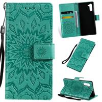 Gedrukt afdrukken zonnebloem patroon horizontale Flip PU lederen case voor Galaxy Note 10 met houder & kaartsleuven & portemonnee & Lanyard (groen)