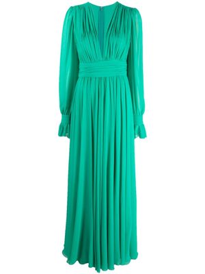 Blanca Vita robe longue plissée à col v profond - Vert