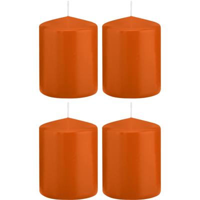 Trend Candles cilinder kaarsen - 4x - stompkaarsen - oranje - 6 x 8 cm - 29 branduren