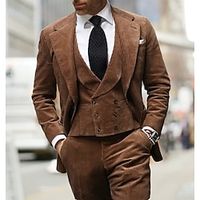 Heren bruin corduroy trouwkostuums vintage 3-delig effen maatwerk enkele rij knopen twee knopen zwart roze rood model 2023 Lightinthebox