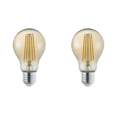 LED Lamp - Trion Lamba - Set 2 Stuks - E27 Fitting - 4W - Warm Wit 3000K - Amber - Glas