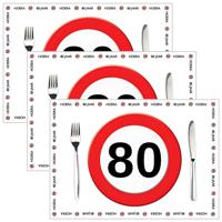 Placemat 80 jaar - 30x stuks - 42 x 30 cm - 90g - papier - verjaardag - jubileum