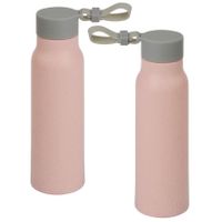 4x Stuks glazen waterfles/drinkfles licht rode coating met kunststof schroefdop 300 ml