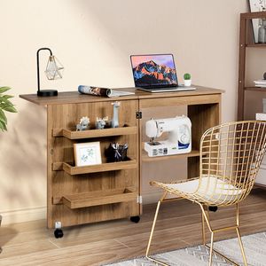 Naaimachinetafel Opvouwbare Naaitafel met Opbergplanken 118,5 x 40 x 79,5 cm Natuur