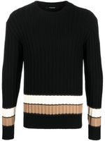 Tagliatore stripe-detail wide-ribbed jumper - Noir